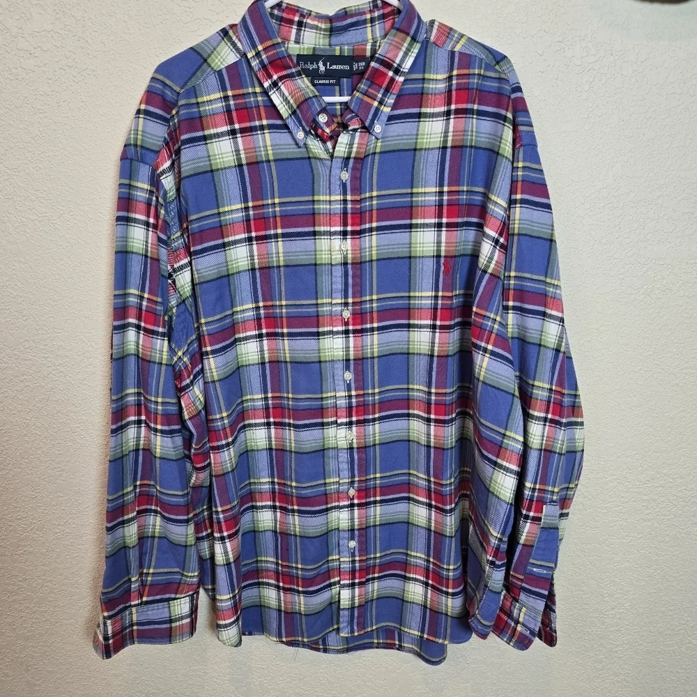 Polo Ralph Lauren Men's 3xbig Classic Fit Flannel Shirt Blue Plaid